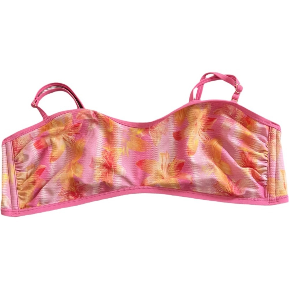 Wild Fable Floral Bikini Top Pink Orange XL 16 NWT Adjustable Straps Swim Top